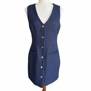 Bebop Tweed Vest Mini Dress Medium Navy Blue Academia Office Career New Tags NWT